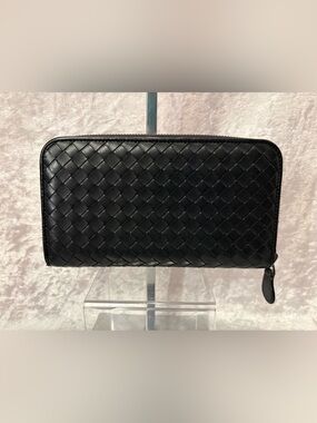Bottega Veneta Intrecciato Continental Zip Around Wallet Black Authentic